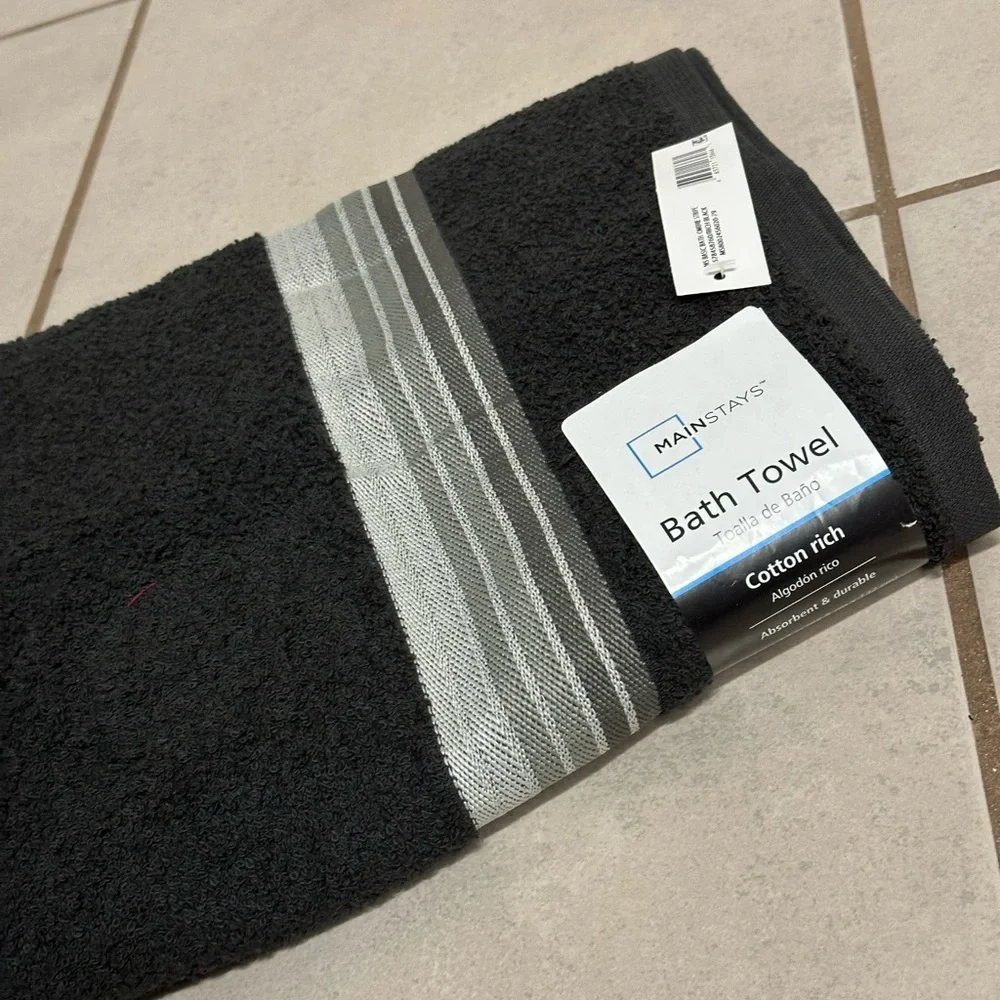 Mainstays Black/Gray‎ 2 Bath Towels cotton rich